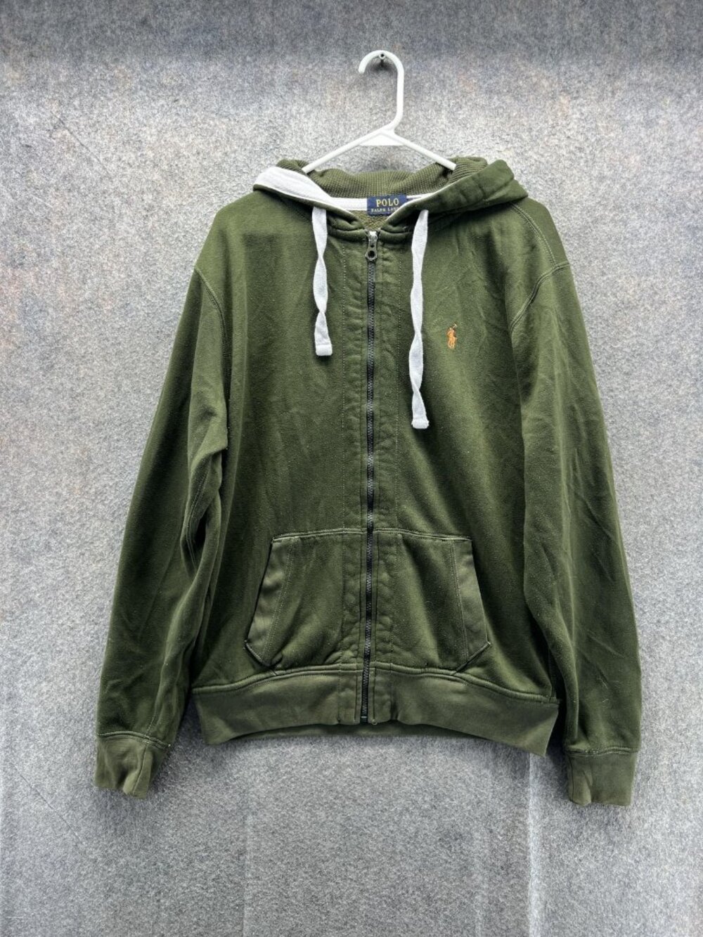 Polo Ralph Lauren Hoodie Mens XL Green Full Zip Fleece Drawstring Logo Pockets